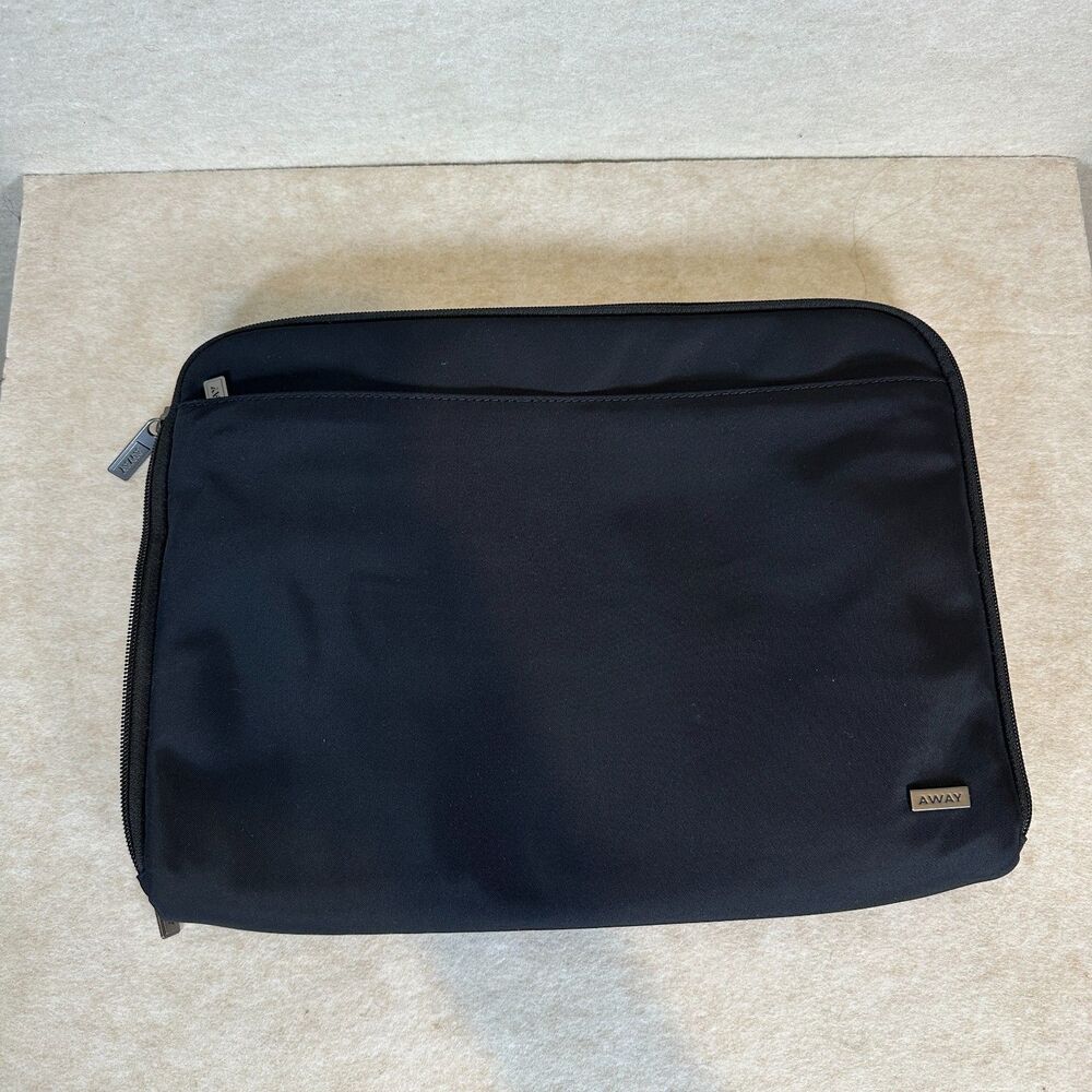 Away Laptop Sleeve Black Nylon Zip Case with Back Strap Travel Organizer